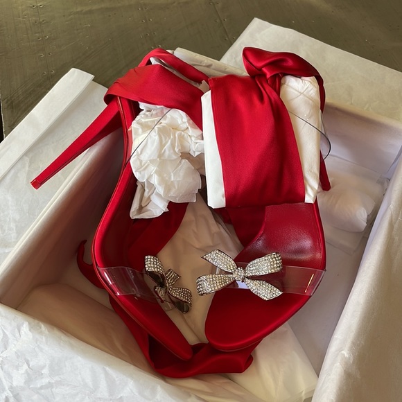 Christian Louboutin Red Heels with Bow and Silver Accents - Picture 12 of 13